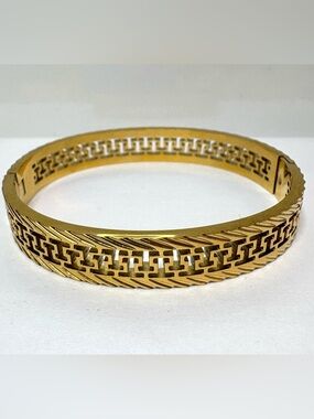 18k Gold Plated; Size 7 Women's Bangle Bracelet  in Classic Greek Key Design